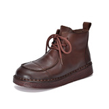 以一 Демисезонные кожаные флисовые зимние универсальные короткие сапоги для отдыха на плоской подошве, воловья кожа, мягкая подошва