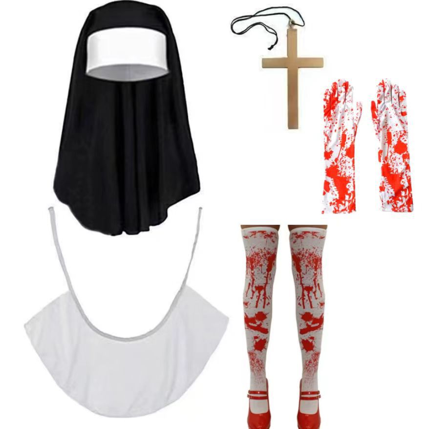 Комплект из пяти предметов (тюрбан + шарф + чулки + крест + длинные перчатки)