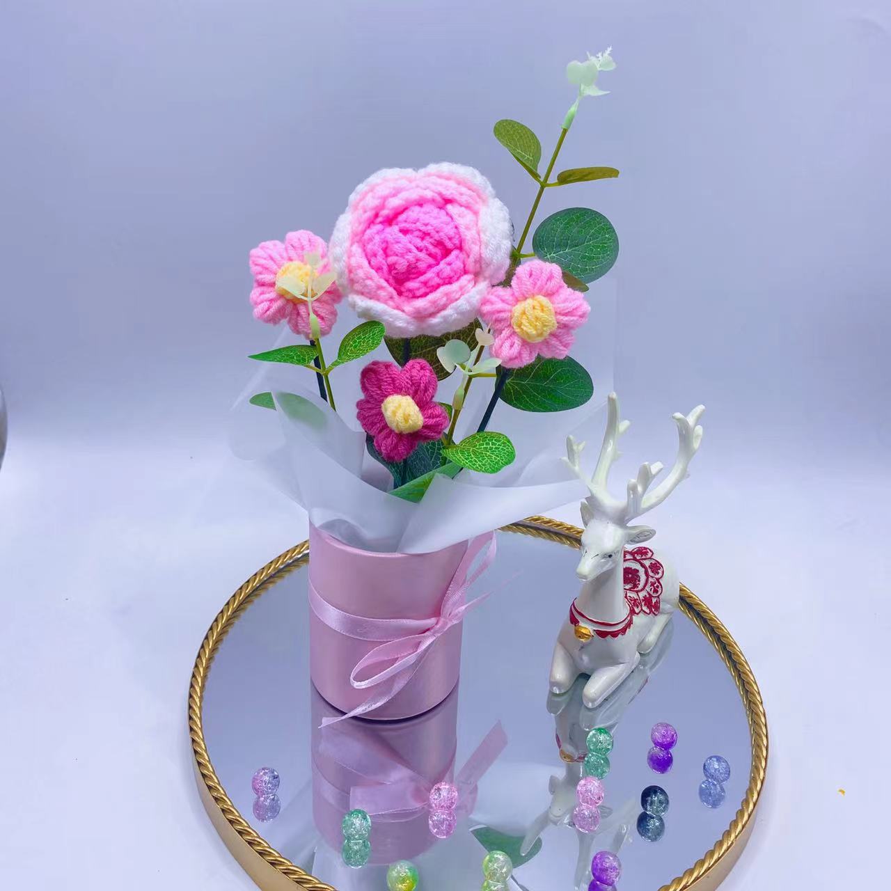 Rosa Gradiente Flor de lana + Puff