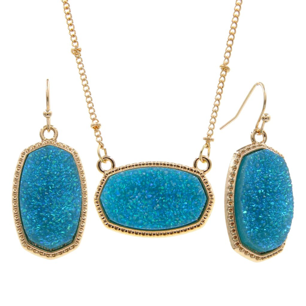 Золото имитация кристалла кластера драгоценных камней Овальная ключичная цепочка короткое ожерелье серьги костюм ожерелье серьги ювелирные изделия костюм