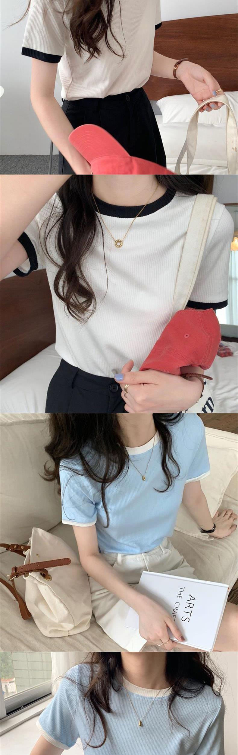 154g Weight Short Sleeve Sleeve Length Pullovers Placket Type Regular Sleeve Sleeve Type Polyester Fabric Type Regular Top Length T-shirt Tops Type Daily Occasion Round Neck Neckline Comfort Function Slim Fit Type Color Block Pattern Summer Season Women'S Gender Contrast Collar Design Classic Style Style Wholesale Women'S Classic Style Color Block Short Sleeve Contrast Collar T-Shirts