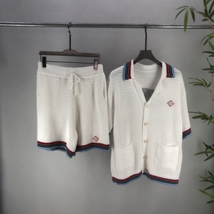 Set of European and American Men's and Women's New Ca Corrugated Knitted Woolen Sweaters, Short-Sleeved Shorts, Replacement Cross-Border European Goods