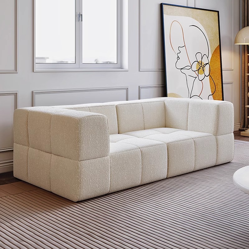 Sofá de compresión Paquete de compresión al vacío Sofá de estilo crema Sala de estar Apartamento pequeño Sofá de tela en línea recta minimalista italiano