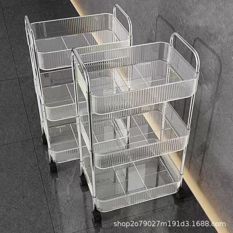 Transparent Acrylic Trolley Snack Storage Rack Living Room Floor-Standing Multi-Layer Removable Bathroom Plastic Storage Rack