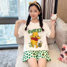 2026新品女童外穿睡衣夏季可爱卡通儿童短袖短裤长裤家居服两件套