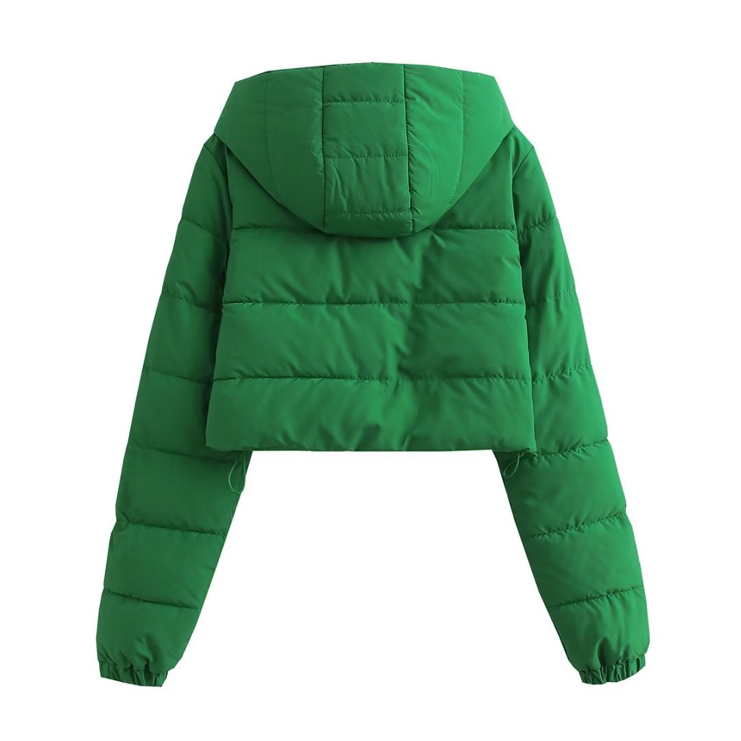 solid color long sleeve hooded crop cotton jacket NSAM138944