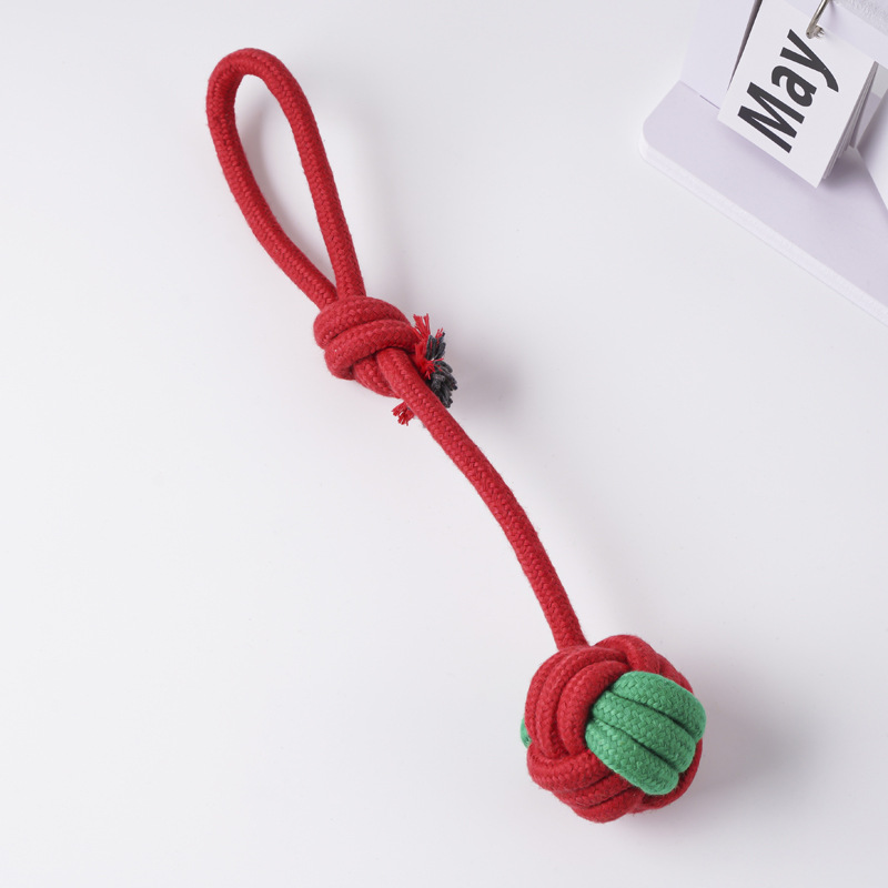 Juguetes para perros de gran venta transfronterizos, juego de juguetes de cuerda de algodón navideños para mascotas, juguete para la dentición, alivio del aburrimiento, juguete navideño con nudos resistentes a las mordidas.