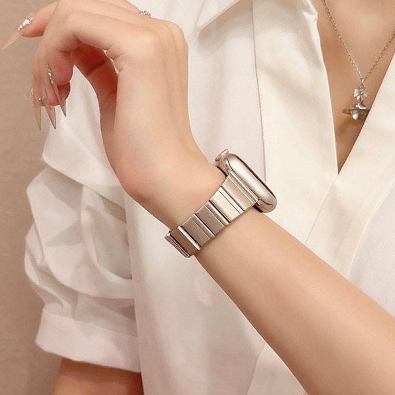 Korean-Style Bamboo Knot Small Square Sugar Cube iWatch S11 Steel Band Suitable for Apple S10 Watch Band Se Summer S9 New Model S8 Watch Band Korean-Style Bamboo Knot Small Square Sugar Cube iWatch S11 Steel Band Suitable for Apple S10 Watch Band Se Summer S9 New Model S8 Watch Band