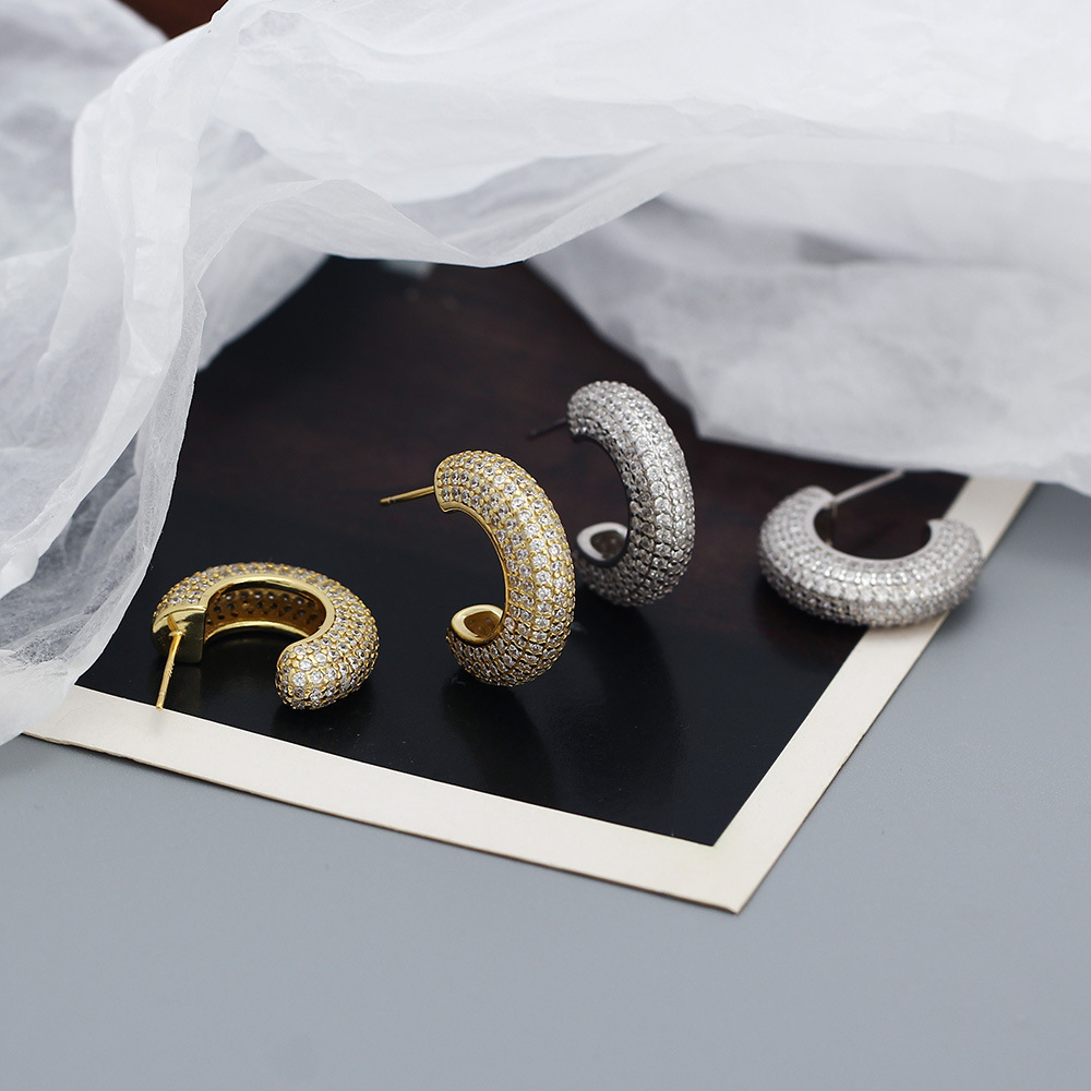 Party Occasion 925 Sterling Silver Material 1 Pair 925 Sterling Silver Zircon C Shape Ear Studs