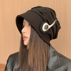 百搭立体字母堆堆帽韩系休闲防风帽子女秋冬显脸小包头帽保暖冷帽