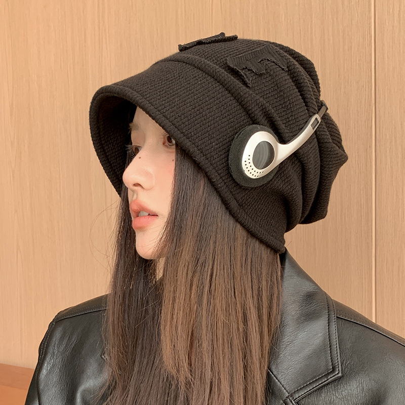 百搭立体字母堆堆帽韩系休闲防风帽子女秋冬显脸小包头帽保暖冷帽|undefined