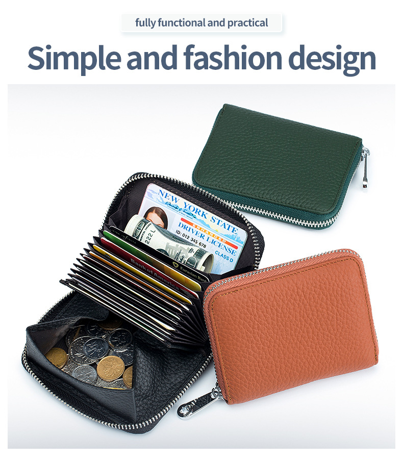 Heißer verkauf große kapazität reißverschluss akkordeon karte aus echtem leder RFID Japanischen multifunktionale geldbörse_voghion.com