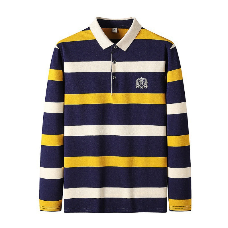 Camiseta de algodón bordada de manga larga polo hombre ligera camiseta de negocios papá camiseta camiseta elástica solapa hombre