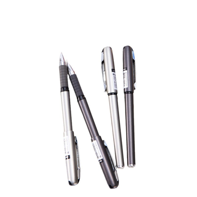 Deliky S25 pluma neutra negra, pluma de firma de 0.5mm, pegamento suave de textura metálica, apretón de mano 12 / caja de carbono
