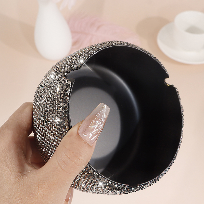 새로운 창조적 인 풀 다이아몬드 블랙 재떨이 스테인레스 스틸 대용량 안티 플라이 애쉬 홈 거실 티 테이블 바 사무실