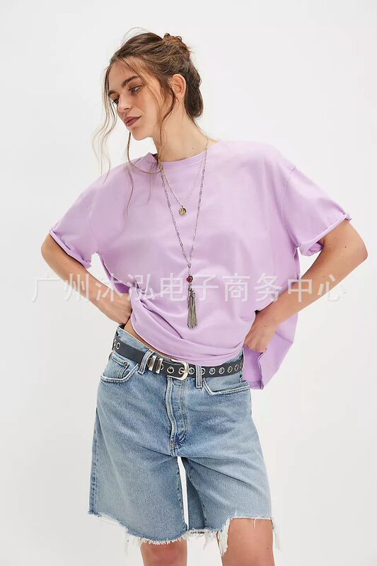 2025 Amazon AliExpress ストリート中空蝶ホットガールスタイルインルーズショートラウンドネック Tシャツ|undefined