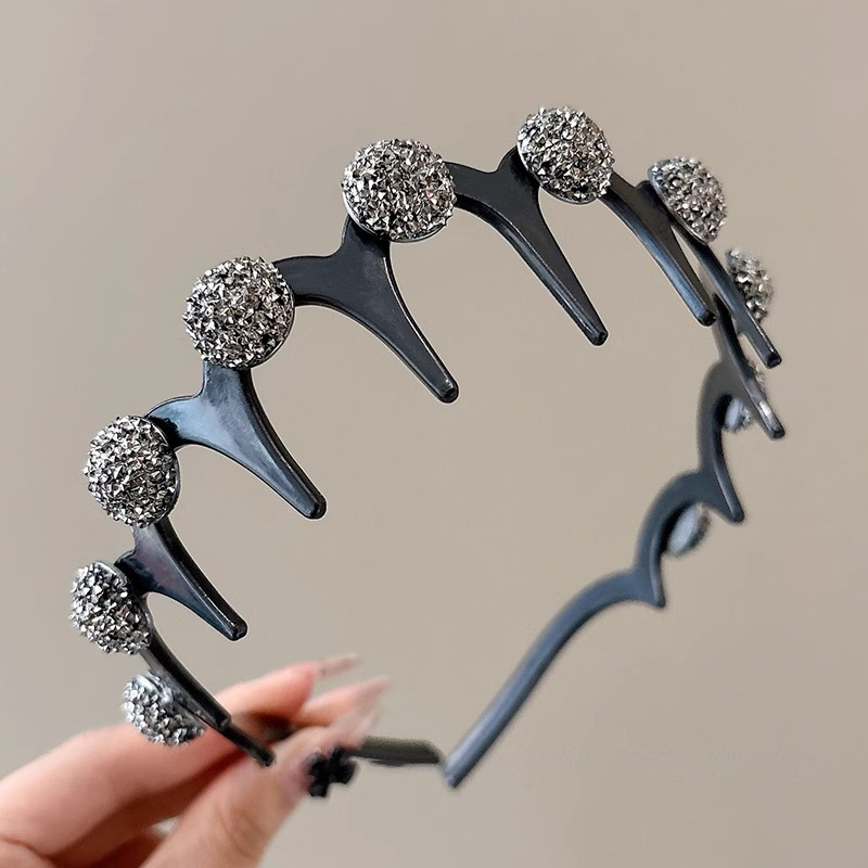 Diamante de perlas onduladas de cabello para mujeres 2024 nuevo con dientes antideslizante lavado de cara de presión de cabello de cabello de cabeza de cabeza de cráneo alto clip de cabello