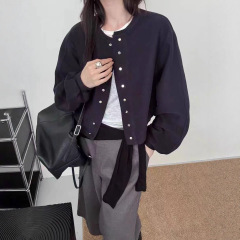 2025秋季新款韩版时尚百搭宽松显瘦圆领长袖开衫卫衣女休闲上衣潮