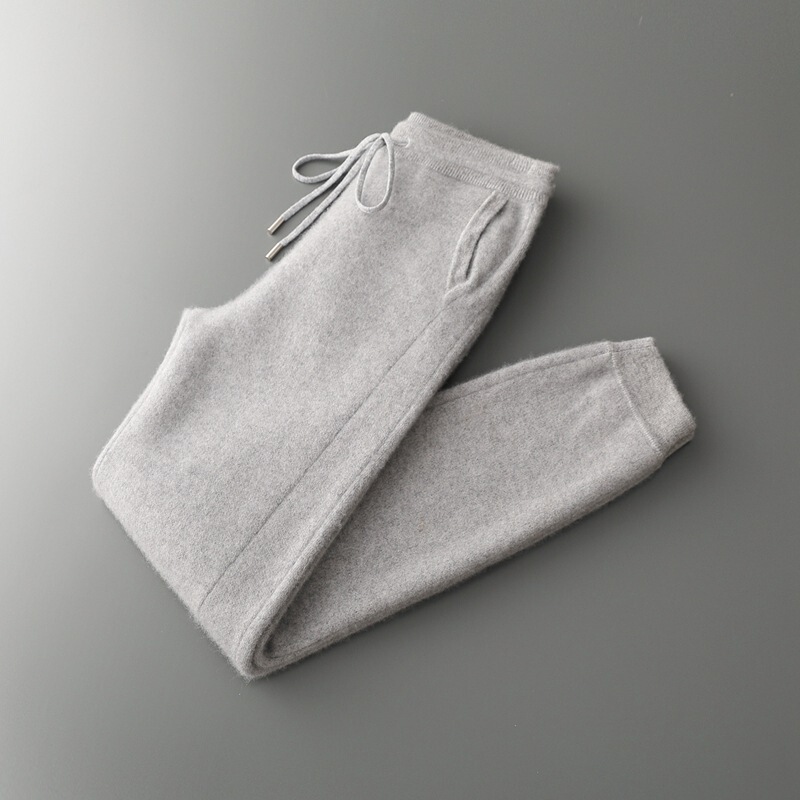 Autumn and Winter New Pure Wool Men's Slim Pants Straight-Leg Casual Thick High-Waisted Knit Loose Jogger Pants