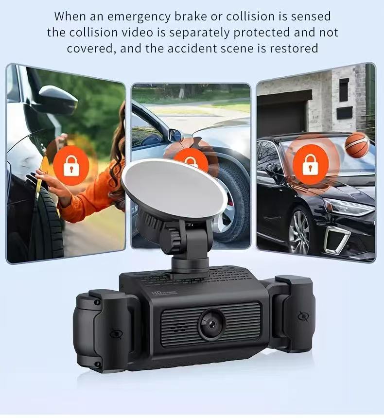 Four-lens dashcam with front and rear dual recording + four-way HD night vision for left and right blind spots, and app connectivity for reverse image display