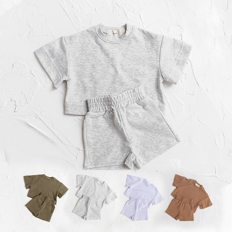 New Infant Short-sleeved Shorts Set ins Style Summer Solid Color Soft Sports T-Shirt Two-piece Set