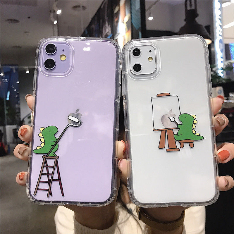 Cute Little Dinosaur Suitable for Apple 17Pro Phone Case Iphone15Promax Transparent 11 Cartoon 14 Soft Case