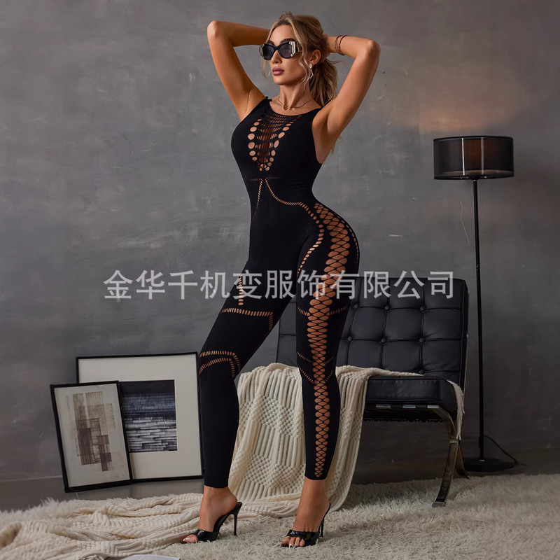 European and American Cross-Border 2025 Spring New Women's Round Neck Sleeveless Cut Out High Waist Slim Sexy Fashion Jumpsuit for Women