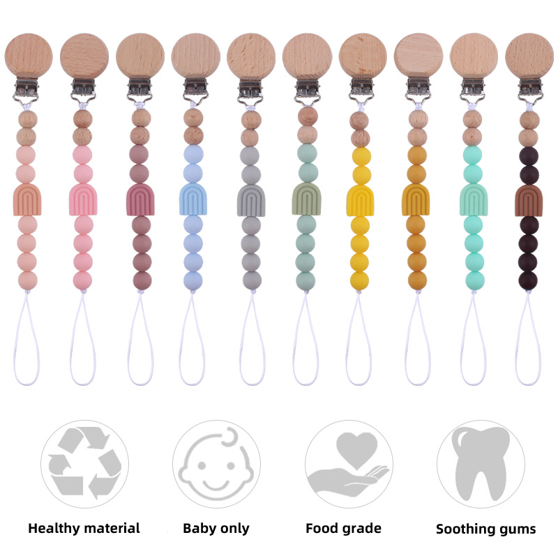 Nuevo bebé haya plana chupete clip calmante bebé dibujos animados arco iris de silicona mordedura molar chupete cadena
