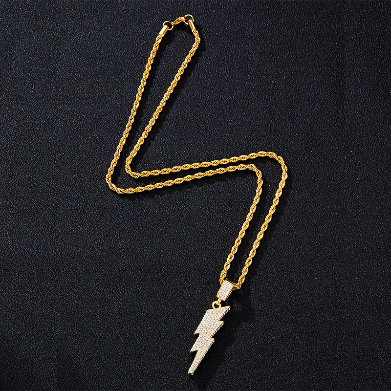 Lightning Pendant Necklace Diamond Hip Hop Style Jewelry_voghion.com