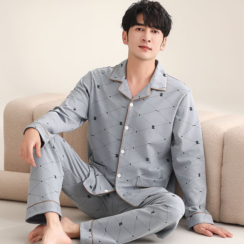 Pijamas de algodón para hombres primavera y otoño de mangas largas nuevos hombres de tamaño grande conjunto de ropa de hogar de estudiantes se puede usar