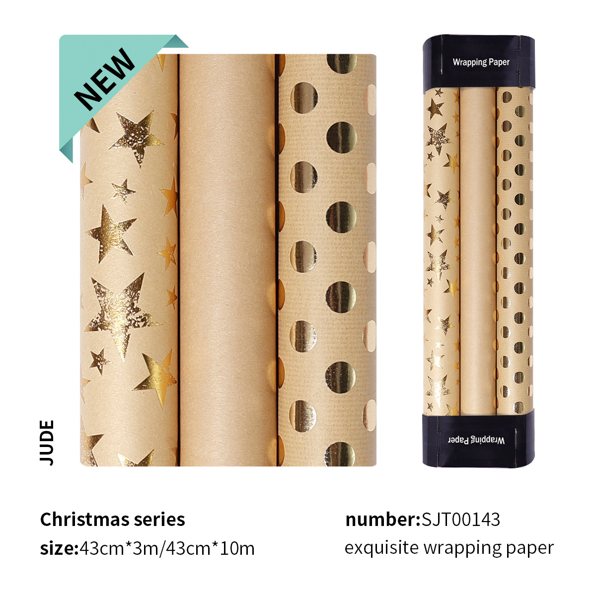 Amazon venta caliente papel de regalo de gran tamaño papel de embalaje de regalo de Navidad papel de embalaje de piel de vaca estampado papel de punto de estrella