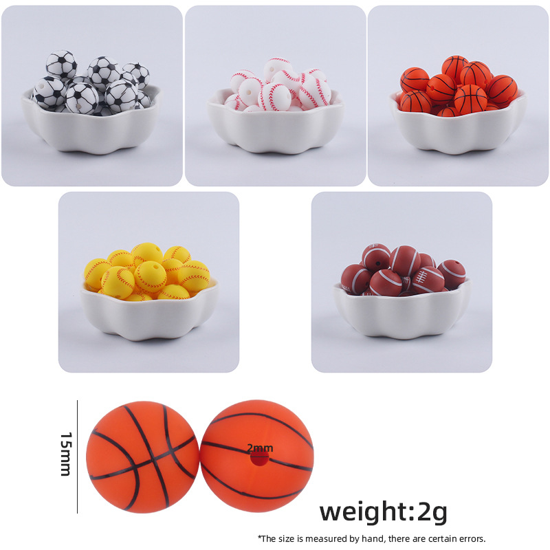 15mm de dibujos animados de fútbol de impresión de calidad alimentaria cuentas de silicona joyería de bricolaje chupete cadena mordedor pulsera collar accesorios pequeños