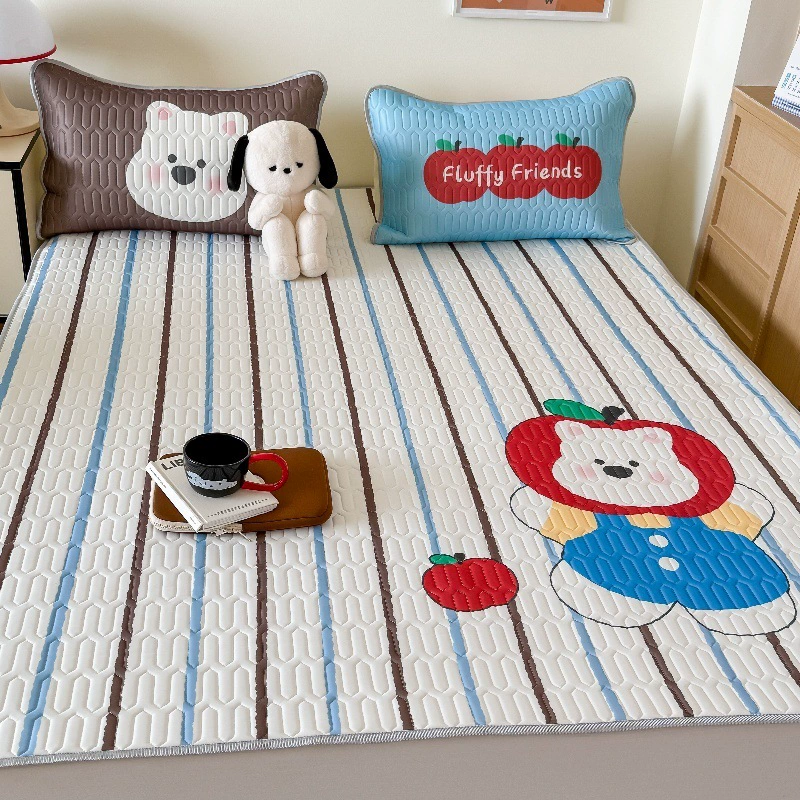 Летний ледяной шелковый латексный коврик, простыни, комплект из трех предметов, мультяшный коврик для общежития с кондиционером, машинная стирка, детский складной мягкий коврик