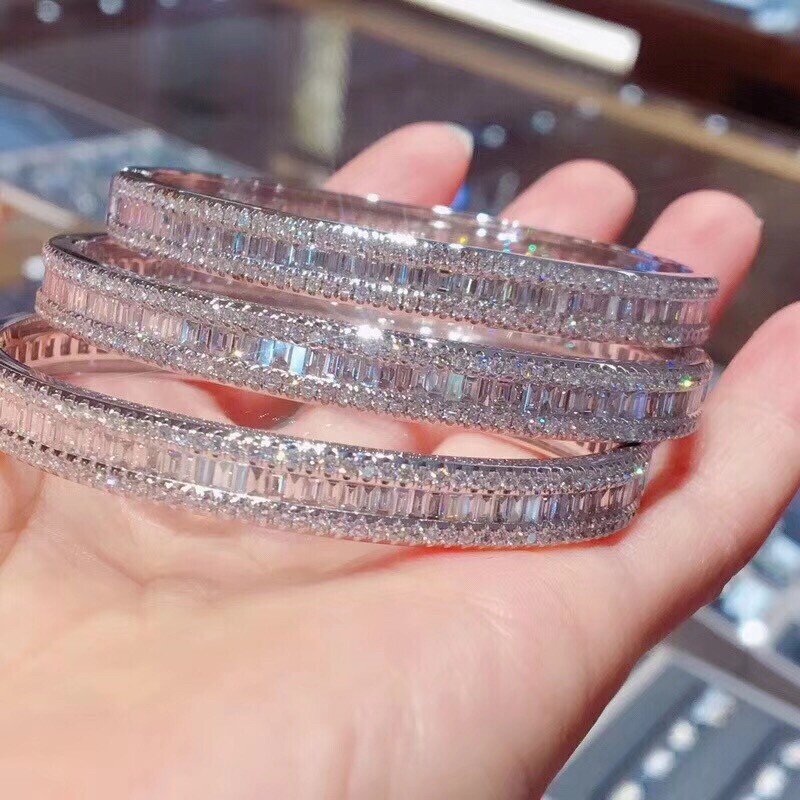 Imitation Diamond Bracelet 925 Sterling Silver Plated 18k White Gold Full Diamond Ladder T Square Diamond Bracelet Fashion Elegant Couple Bracelet Women Imitation Diamond Bracelet 925 Sterling Silver Plated 18k White Gold Full Diamond Ladder T Square Diamond Bracelet Fashion Elegant Couple Bracelet Women