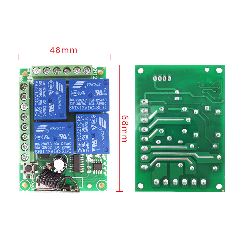 12V Four-Channel Wireless Remote Control Switch Receiver Board Learning Remote Control Modifying Car LED Lighting Set