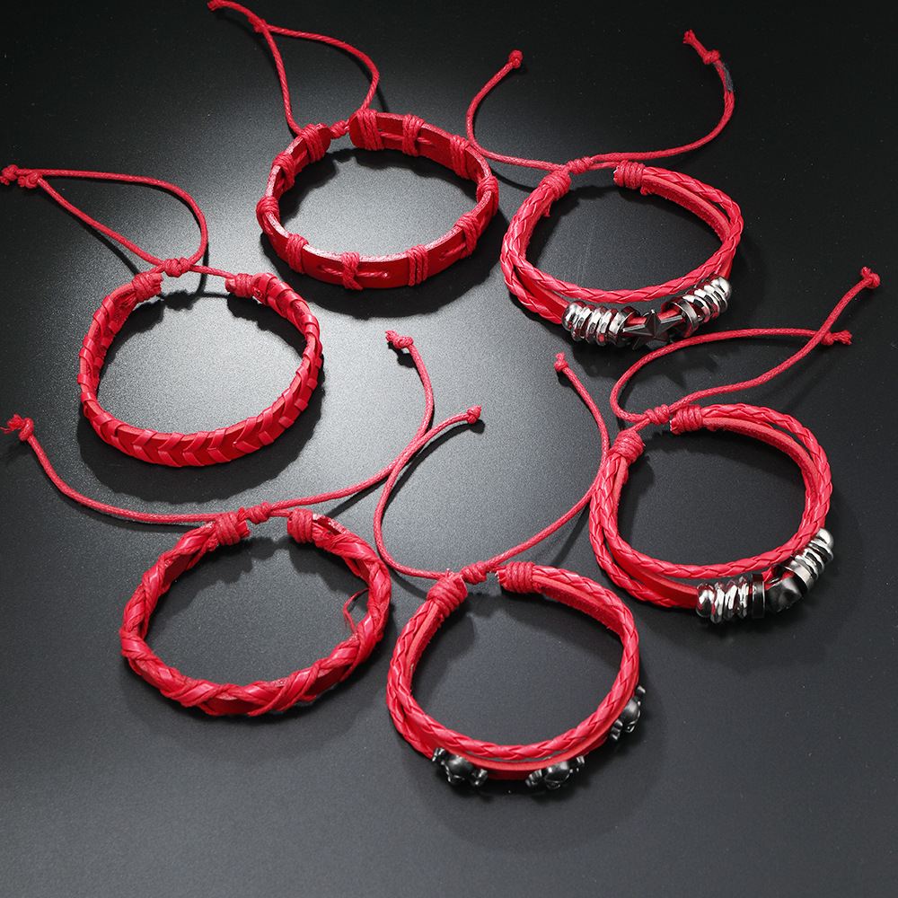 Vintage läderarmband med dödskalle för damer punk flätat_voghion.com