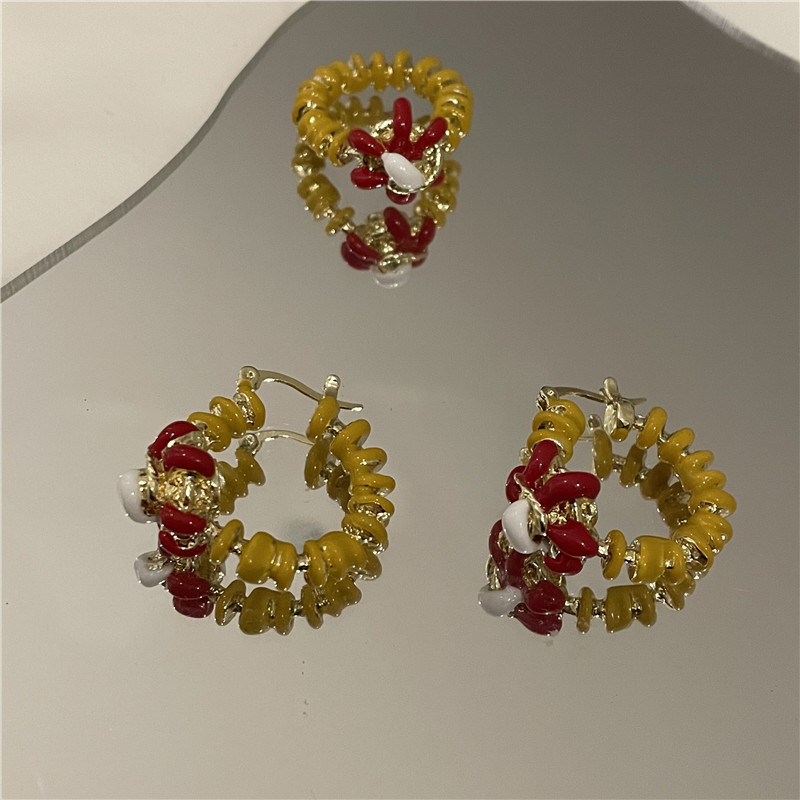 Wholesale Jewelry Retro Color Drip Glaze Flower Ring Earrings Set Nihaojewelry display picture 8