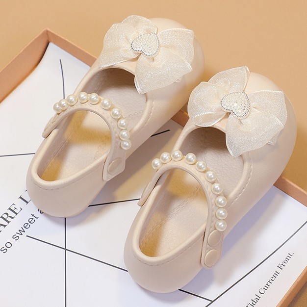 Non-slip shoes with bow girl's flat