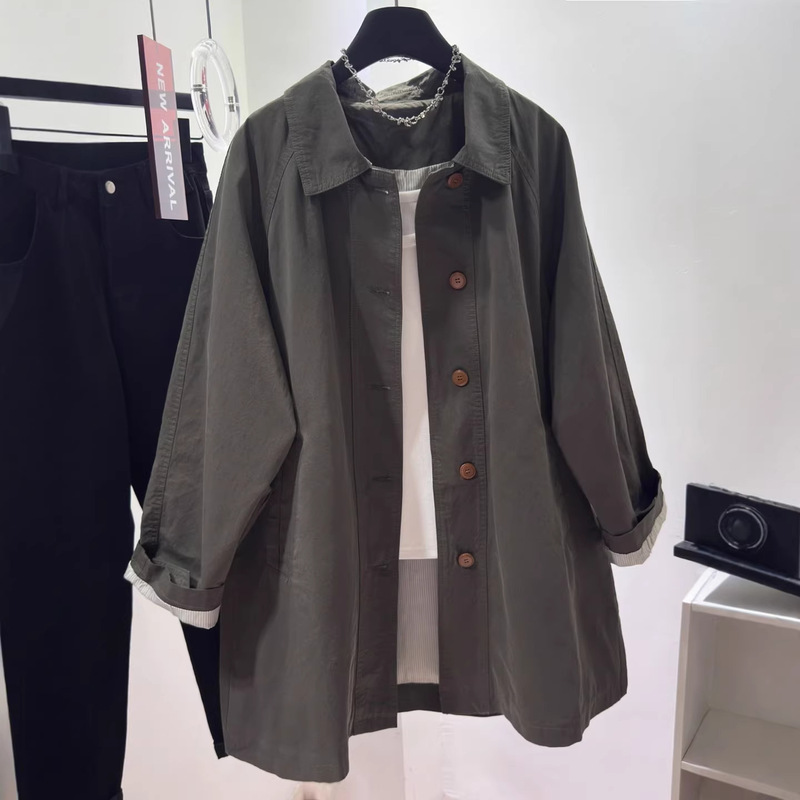 High-End Gray Windbreaker Jacket for Women Mid-Length 2025 Spring & Fall New Korean Style Casual Loose Super Nice Top