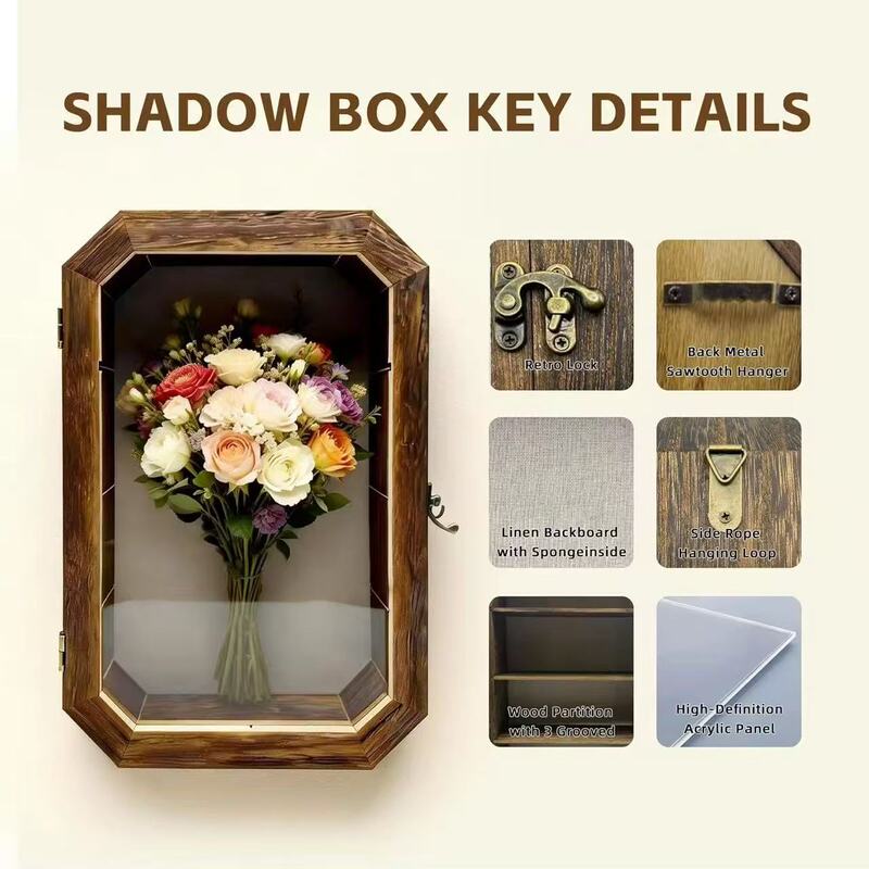 Wooden Dried Flower Decorative Photo Frame Hanging Display Box for Dried Flower Crafts, Solid Wood Shadow Box for Home Framing