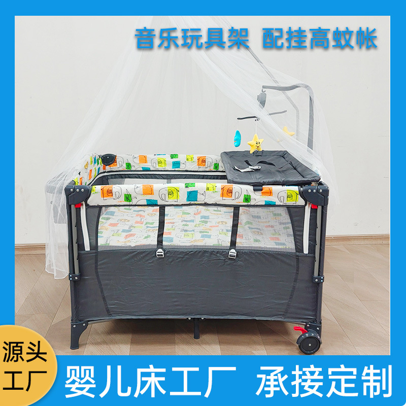 Cama de juego móvil portátil con colchón para bebés patio de recreo cama plegable soporte cama de empalme