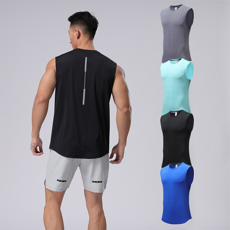 Summer Sports Vest Men's Sleeveless Waistcoat Casual Ice Silk Quick-drying Clothes Breathable Running Fitness Training Clothes Anti-cursor