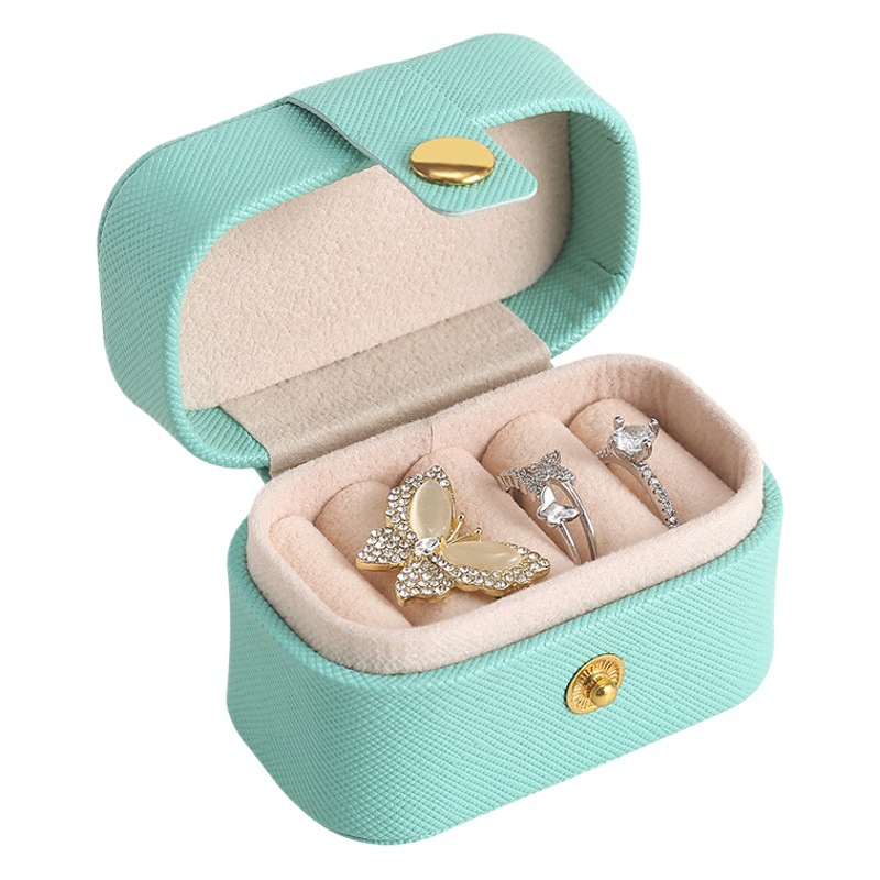 European and American Mini Ring Box Portable Earring Jewelry Box Leather Earring Ring Storage Box Cross-Border Amazon Jewelry Box