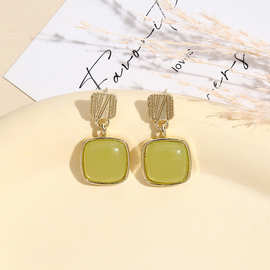 S925银针2024年新款方块耳环气质高级感简约仿和田玉几何耳钉耳饰