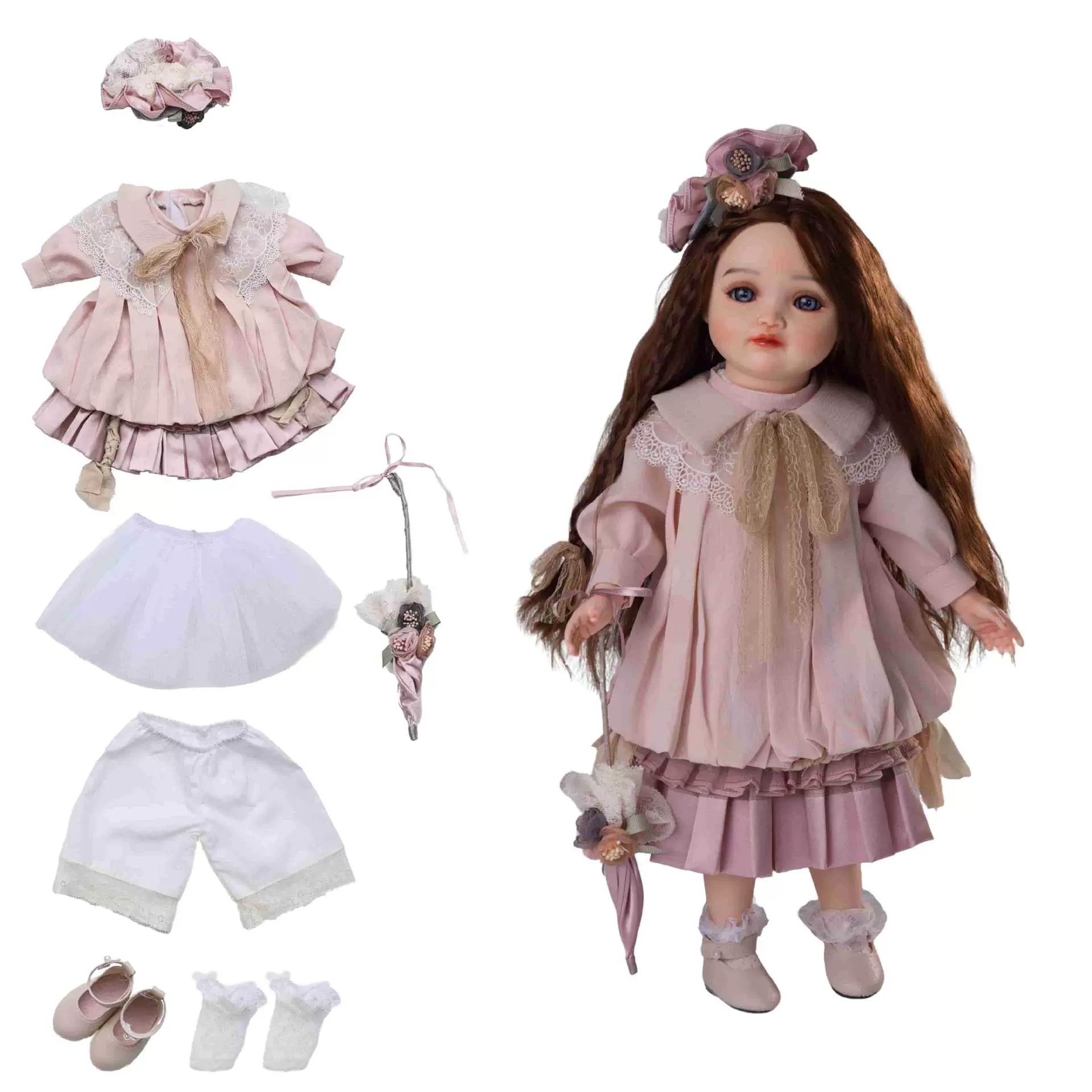 18寸陶瓷娃娃华丽连衣裙套装衣服女孩洋娃娃服装配件公主裙鞋袜子