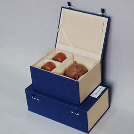 四杯礼品盒盒蓝色紫砂壶一壶两杯布艺茶具包邮茶壶包装盒高档锦盒