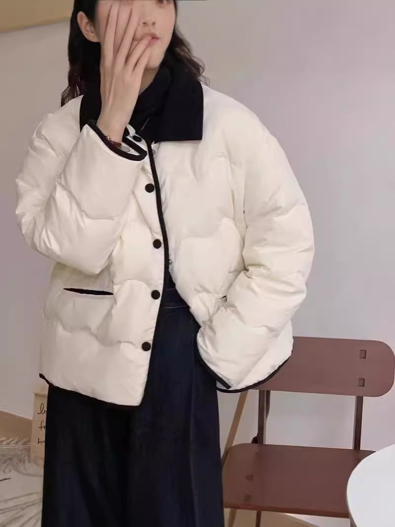 Women's Cotton-padded Coat Short Design Fleece Contrast Lapel Loose Bread Suit New Winter College Style Coat Cotton-padded Coat