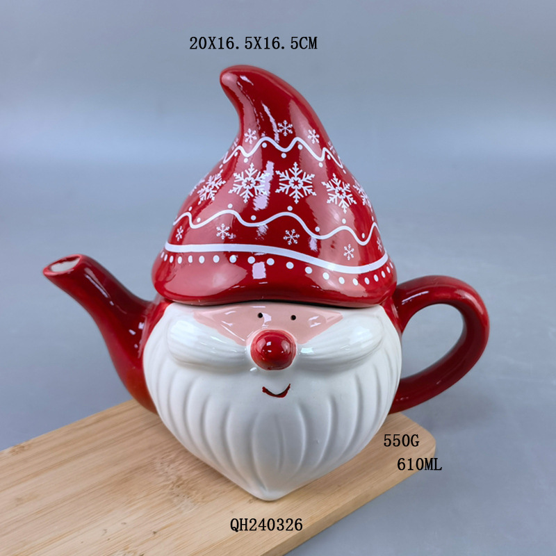 Tetera navideña de cerámica con diseño festivo de muñeco de nieve, juego de teteras de porcelana blanca, edición limitada de Navidad.