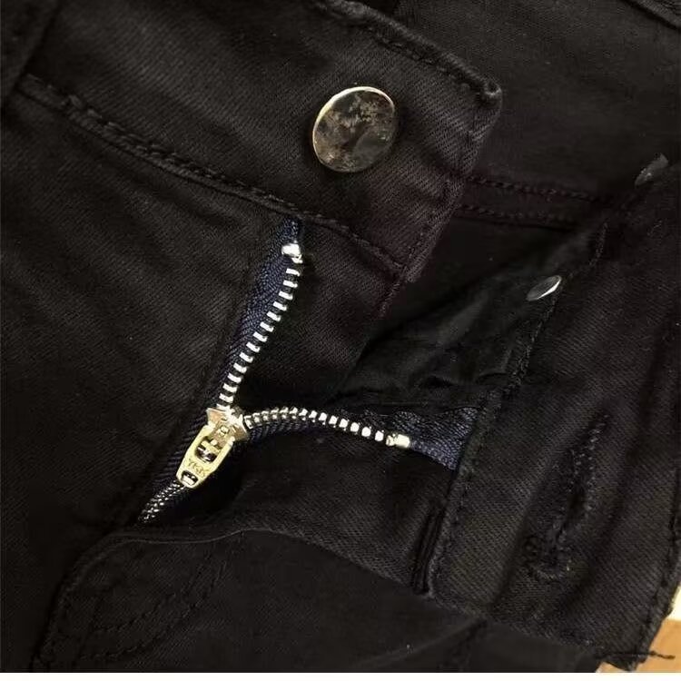 New Casual High Street Ripped Jeans Unisex Rhinestone Slim Straight Pants Spring Autumn Mid-Waist Regular_mkmklike.com