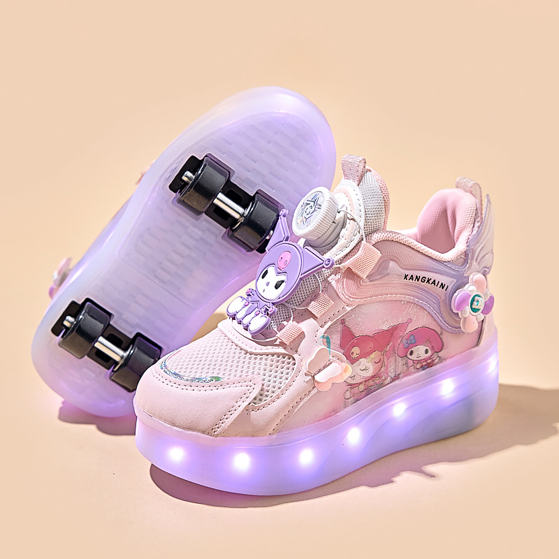 Girls' Heelys Shoes, Roller Shoes, Flashing Light Shoes, Autumn and Summer New Style, Four-Wheel Skates for Middle and Large Children, Student Sports Shoes